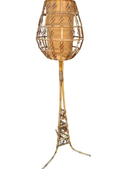 Stehlampe aus Rattan im Stil von Louis Sognot, 1950er