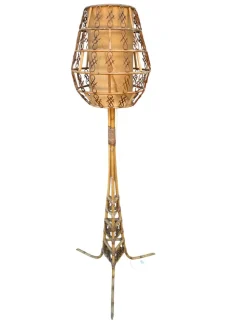 Stehlampe aus Rattan im Stil von Louis Sognot, 1950er