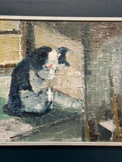 Stig Rosell, The Cat in the Window, 1950er, Öl auf Leinwand, gerahmt