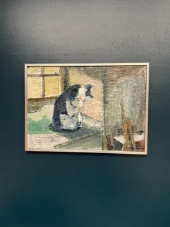 Stig Rosell, The Cat in the Window, 1950er, Öl auf Leinwand, gerahmt