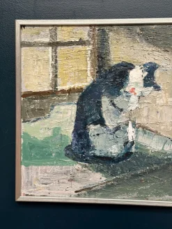 Stig Rosell, The Cat in the Window, 1950er, Öl auf Leinwand, gerahmt