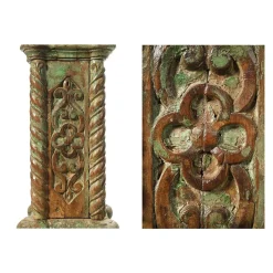 Stone Column und Carved and Patinated Wood