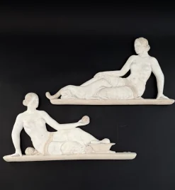 Stuckskulpturen mit weiblichen Aktfiguren, 1920er, 2er Set