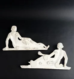 Stuckskulpturen mit weiblichen Aktfiguren, 1920er, 2er Set