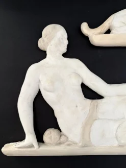 Stuckskulpturen mit weiblichen Aktfiguren, 1920er, 2er Set