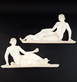Stuckskulpturen mit weiblichen Aktfiguren, 1920er, 2er Set