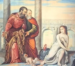 Susanna und die Älteren, Tempera und Aquarell auf Papier, 19. Jh.