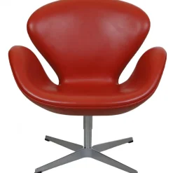 Swan Chair aus Rotem Original Leder von Arne Jacobsen, 2000er