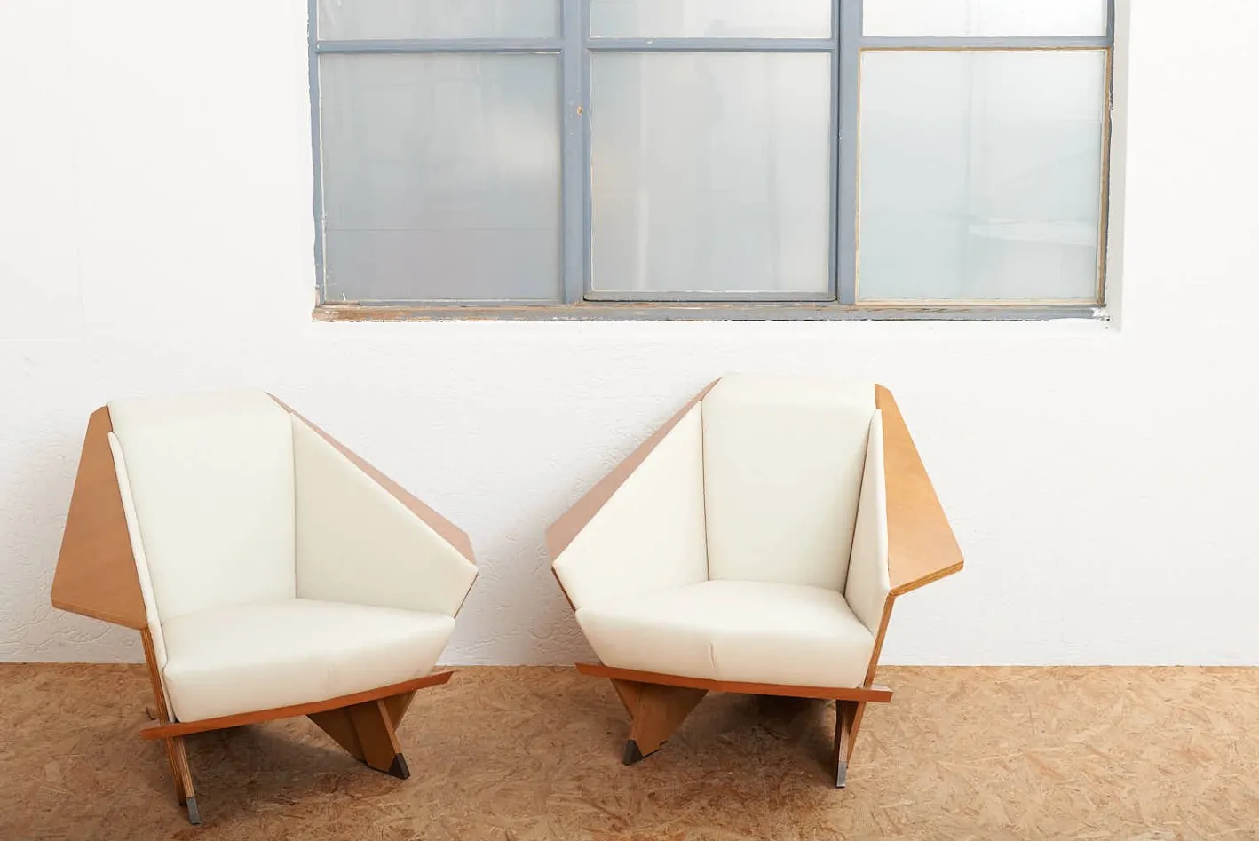 Taliesin Origami Stühle mit Bezug aus Kirschholz & Stoffbezug von Frank Lloyd Wright für Cassina, 1986, 2er Set