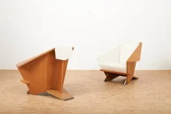 Taliesin Origami Stühle mit Bezug aus Kirschholz & Stoffbezug von Frank Lloyd Wright für Cassina, 1986, 2er Set