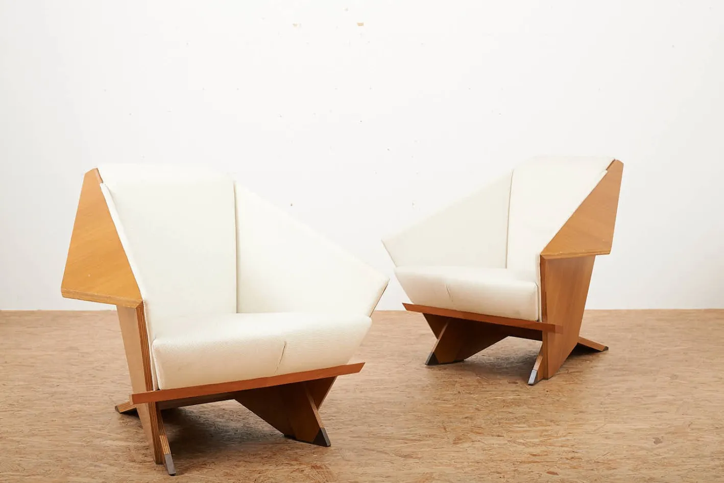 Taliesin Origami Stühle mit Bezug aus Kirschholz & Stoffbezug von Frank Lloyd Wright für Cassina, 1986, 2er Set