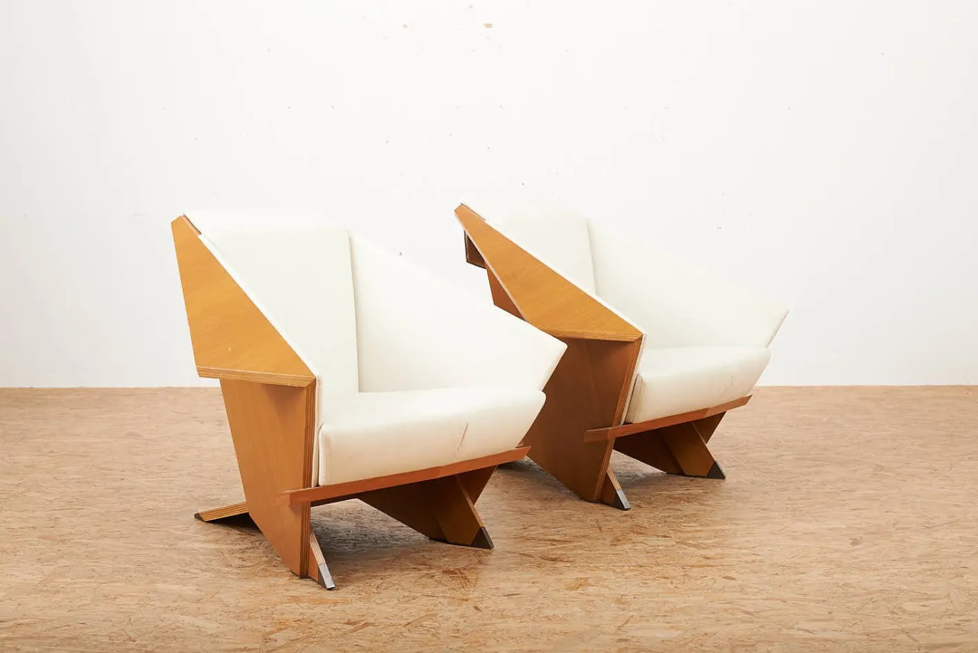 Taliesin Origami Stühle mit Bezug aus Kirschholz & Stoffbezug von Frank Lloyd Wright für Cassina, 1986, 2er Set