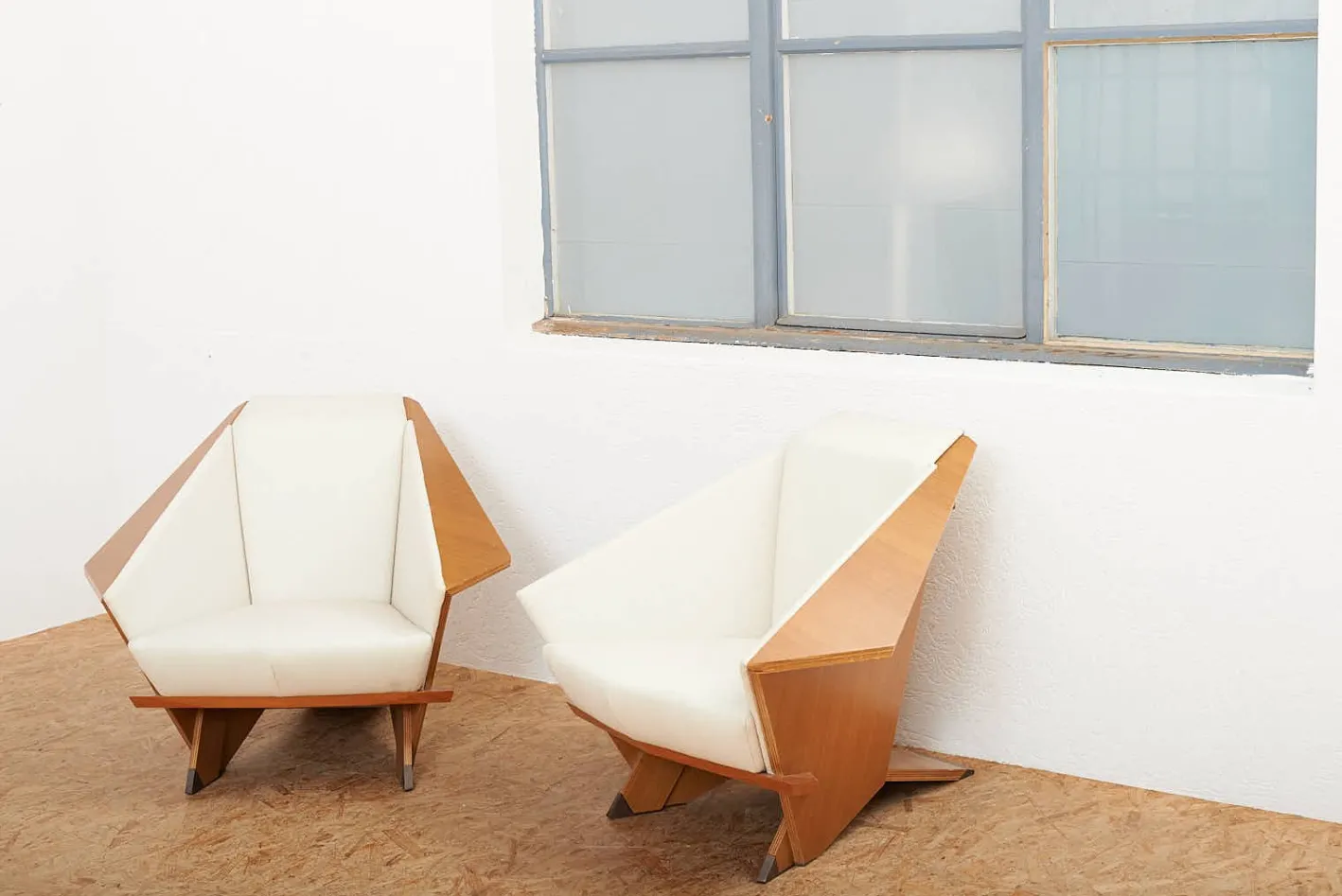Taliesin Origami Stühle mit Bezug aus Kirschholz & Stoffbezug von Frank Lloyd Wright für Cassina, 1986, 2er Set