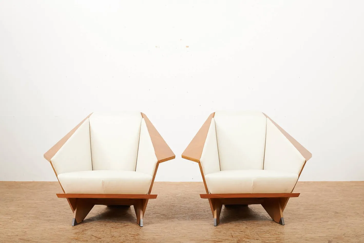 Taliesin Origami Stühle mit Bezug aus Kirschholz & Stoffbezug von Frank Lloyd Wright für Cassina, 1986, 2er Set