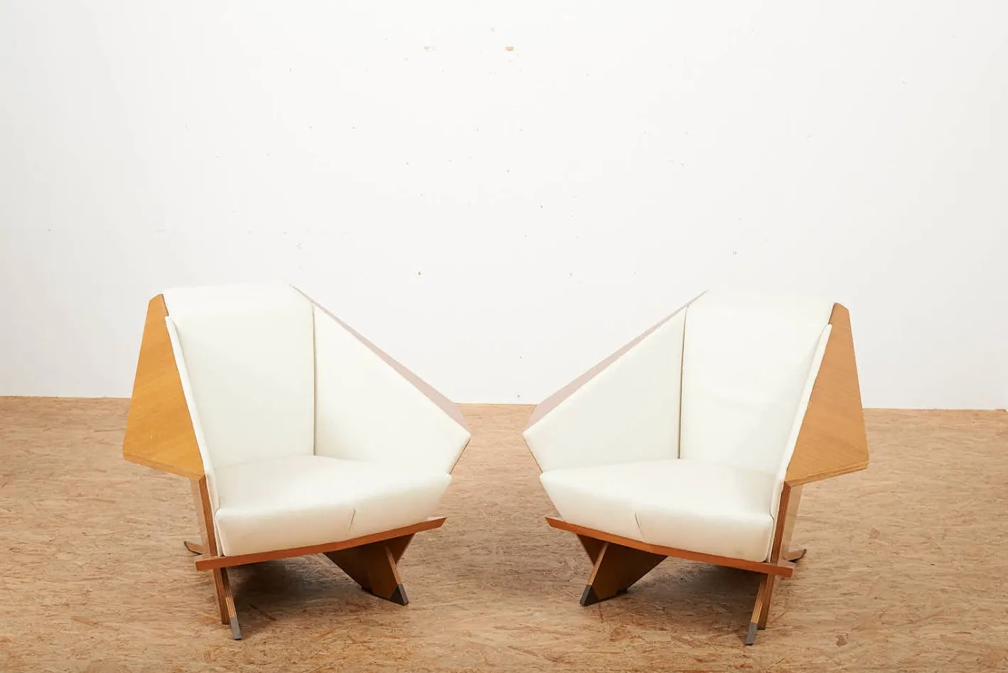 Taliesin Origami Stühle mit Bezug aus Kirschholz & Stoffbezug von Frank Lloyd Wright für Cassina, 1986, 2er Set
