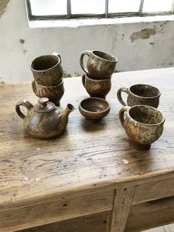 Tassen & Teekanne von André Bodin für Vallauris, 1960er, 8er Set