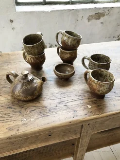 Tassen & Teekanne von André Bodin für Vallauris, 1960er, 8er Set