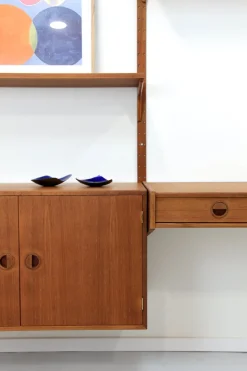 Teak Wandregal mit 3 Streifen von HG Furniture, 1960er, 13 . Set