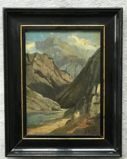 Theodor Köppen, Alpine Berglandschaft, 1900, Ölgemälde auf Karton, gerahmt