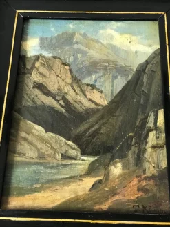 Theodor Köppen, Alpine Berglandschaft, 1900, Ölgemälde auf Karton, gerahmt
