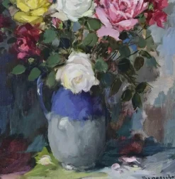 Theodorus Van Oorschot, Stillleben mit Rosen, Mitte 20. Jh., Öl auf Leinwand