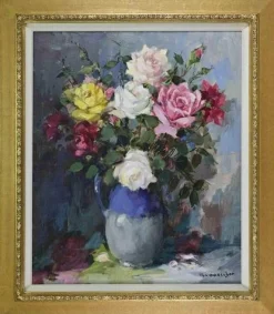 Theodorus Van Oorschot, Stillleben mit Rosen, Mitte 20. Jh., Öl auf Leinwand