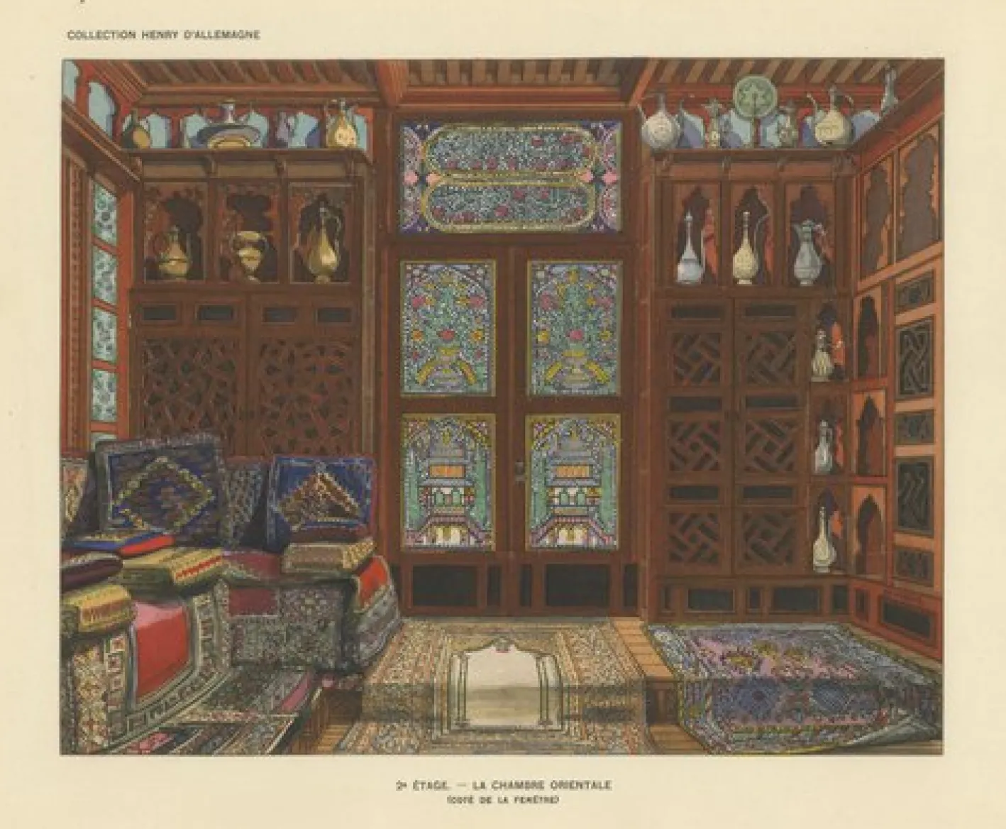 The Oriental Chamber: An Ottomane Interior of Textiles and Carved Wood, 1900s, Color Print