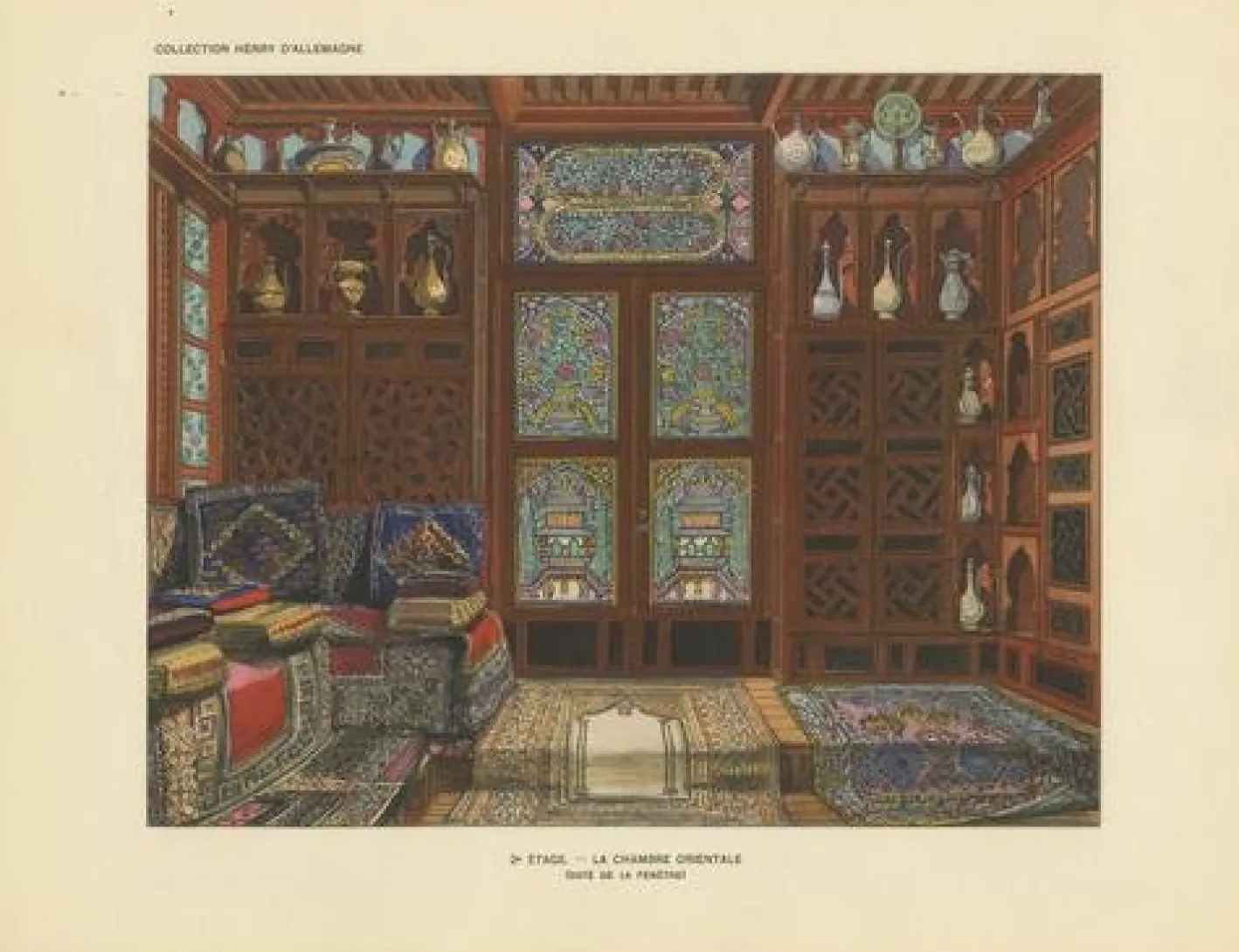 The Oriental Chamber: An Ottomane Interior of Textiles and Carved Wood, 1900s, Color Print