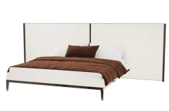 Thyia 125 Geschwungenes Italienisches Bett aus Elfenbeinfarbenem Boucle Stoff & Braunem Holzgestell von Kabinet
