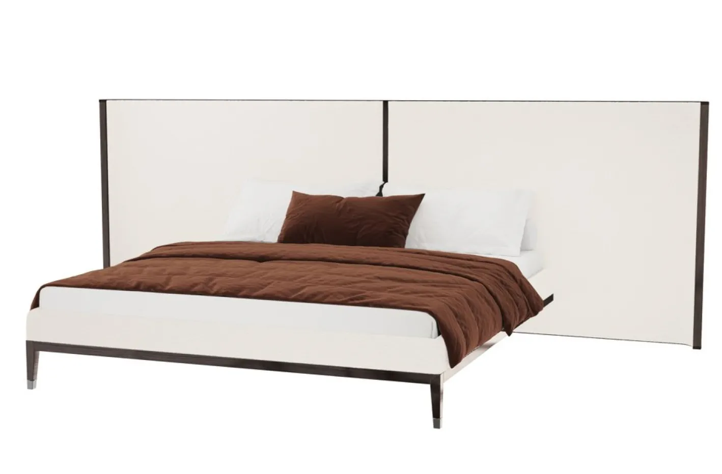 Thyia 125 Geschwungenes Italienisches Bett aus Elfenbeinfarbenem Boucle Stoff & Braunem Holzgestell von Kabinet