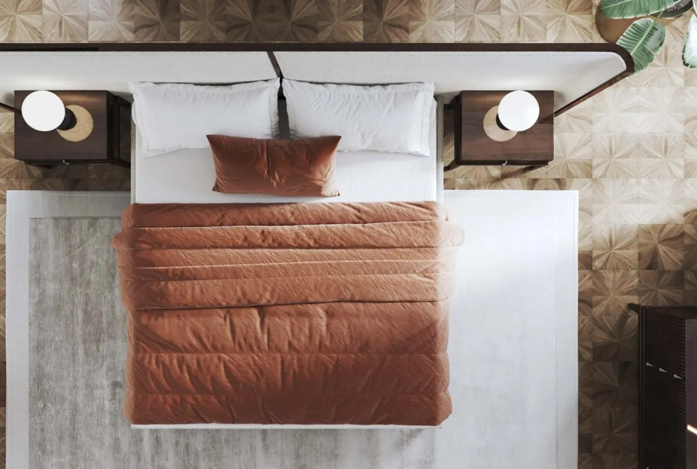 Thyia 125 Geschwungenes Italienisches Bett aus Elfenbeinfarbenem Boucle Stoff & Braunem Holzgestell von Kabinet