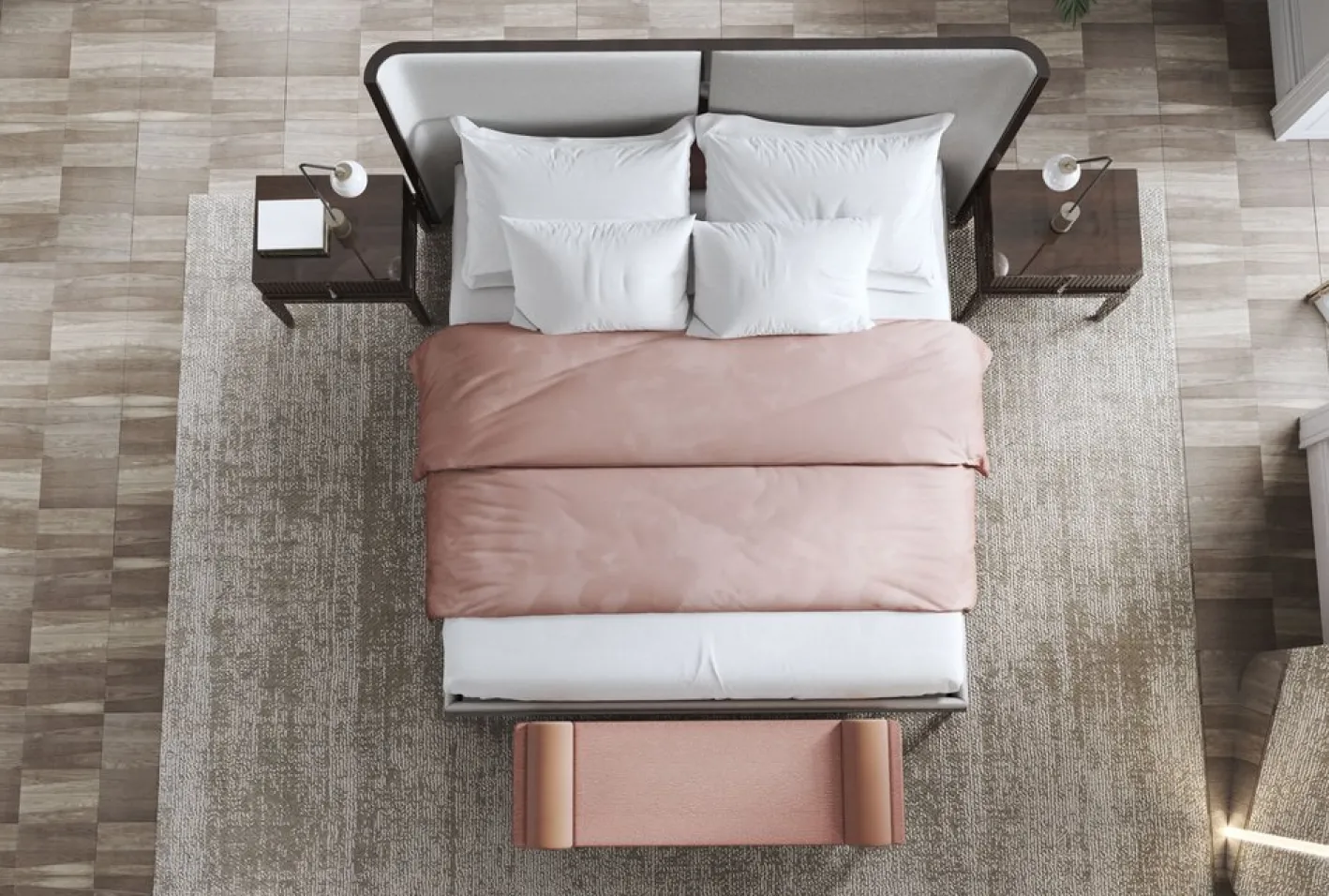 Thyia 125 Geschwungenes Italienisches Bett aus Elfenbeinfarbenem Boucle Stoff & Braunem Holzgestell von Kabinet