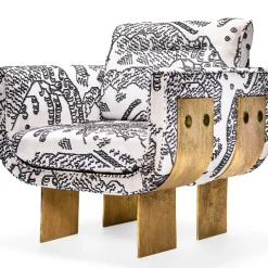 Tiger Samt Sessel mit Beinen aus Messingguss von Egg Designs