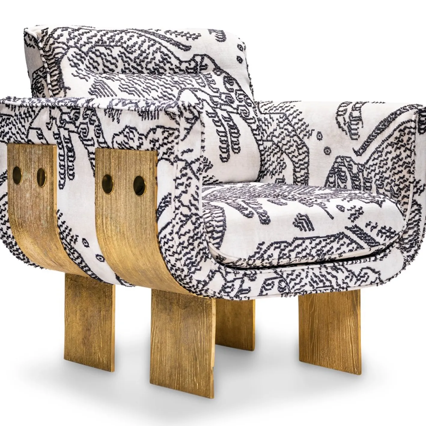 Tiger Samt Sessel mit Beinen aus Messingguss von Egg Designs