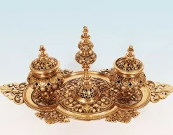 Tintenfass im osmanischen Stil aus Goldbronze mit Tablett