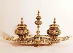 Tintenfass im osmanischen Stil aus Goldbronze mit Tablett