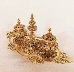 Tintenfass im osmanischen Stil aus Goldbronze mit Tablett