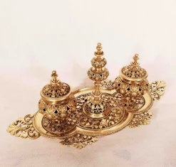 Tintenfass im osmanischen Stil aus Goldbronze mit Tablett