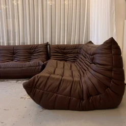 Togo Leder Set von Michel Ducaroy für Ligne Roset, 1973, 3er Set