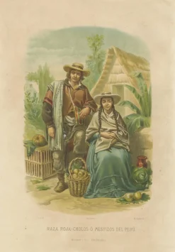 Tomás Padró, Trachtenteller der peruanischen Mestizos, roter Abstammung, 1880, Druck