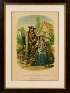 Tomás Padró, Trachtenteller der peruanischen Mestizos, roter Abstammung, 1880, Druck