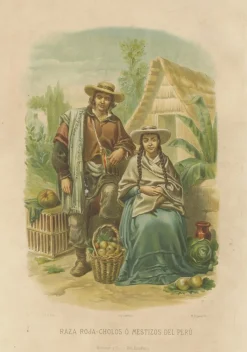 Tomás Padró, Trachtenteller der peruanischen Mestizos, roter Abstammung, 1880, Druck