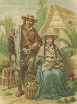 Tomás Padró, Trachtenteller der peruanischen Mestizos, roter Abstammung, 1880, Druck