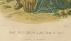 Tomás Padró, Trachtenteller der peruanischen Mestizos, roter Abstammung, 1880, Druck