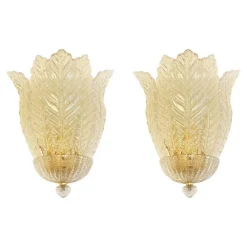 Transparente Graniglia Leaf Murano Glas Wandleuchten von Simoeng, 2er Set