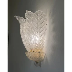 Transparente Graniglia Leaf Murano Glas Wandleuchten von Simoeng, 2er Set