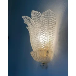 Transparente venezianische Graniglia Blätter Murano Glas Wandlampen von Simoeng, 2er Set