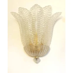 Transparente venezianische Graniglia Blätter Murano Glas Wandlampen von Simoeng, 2er Set