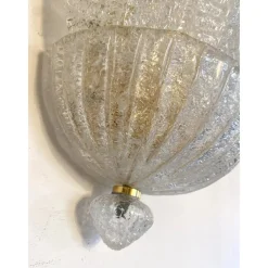 Transparente venezianische Graniglia Blätter Murano Glas Wandlampen von Simoeng, 2er Set