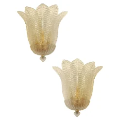 Transparente venezianische Graniglia Blätter Murano Glas Wandlampen von Simoeng, 2er Set
